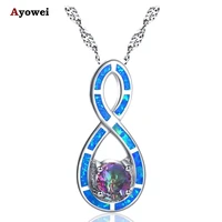 ayowei hot sell character shape for women blue fire opal multicolor zircon 925 silver necklace pendant jewelry op786a