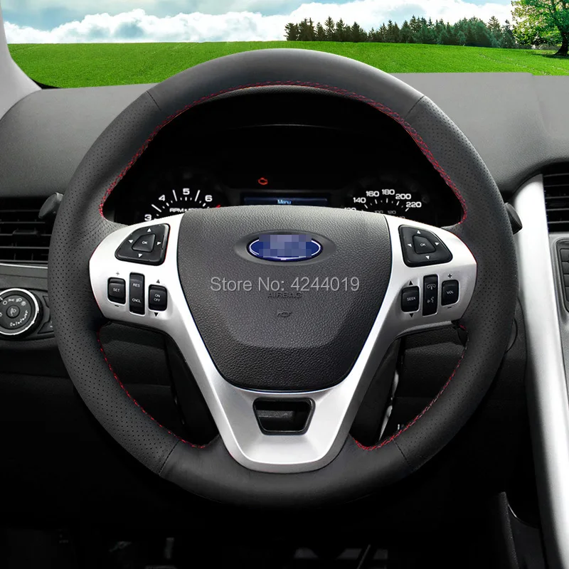 Для Ford Edge Sport черный кожаный чехол сделай сам Ручное шитье на рулевое колесо