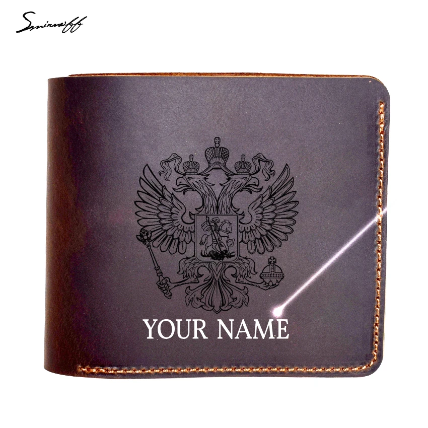 

Smirnoff брендовая натуральная кожа Для мужчин кошелек двойной Орел голова русский Национальный эмблема лазерная гравировка логотипа Для мужч...