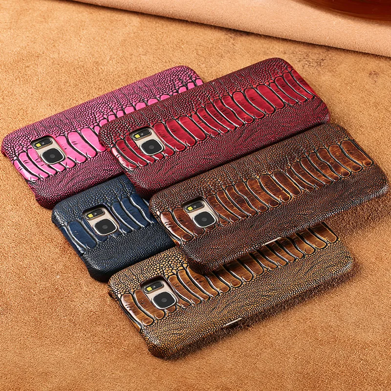 

Genuine Leather luxurious phone case for Samsung Galaxy note 10 S10 S9 ostrich pattern protective case for Samsung A70 A50 A9
