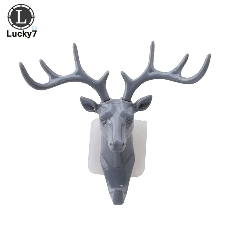 Grey Смола животных Олень Stags голова крюк вешалка ювелирные изделия кольцо ожерелье браслет Стены Двери шкафа держатель Декор дисплей крюк стойки - Цвет: Grey