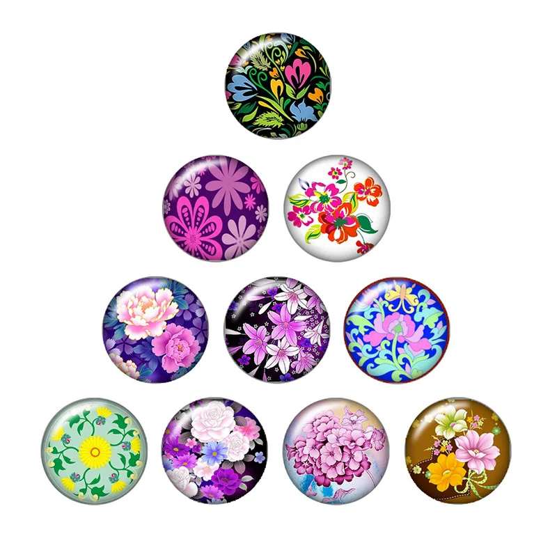 

Beauty Colorful Flowers Rose pattern 10pcs mixed 12mm/16mm/18mm/25mm Round photo glass cabochon demo flat back Making findings
