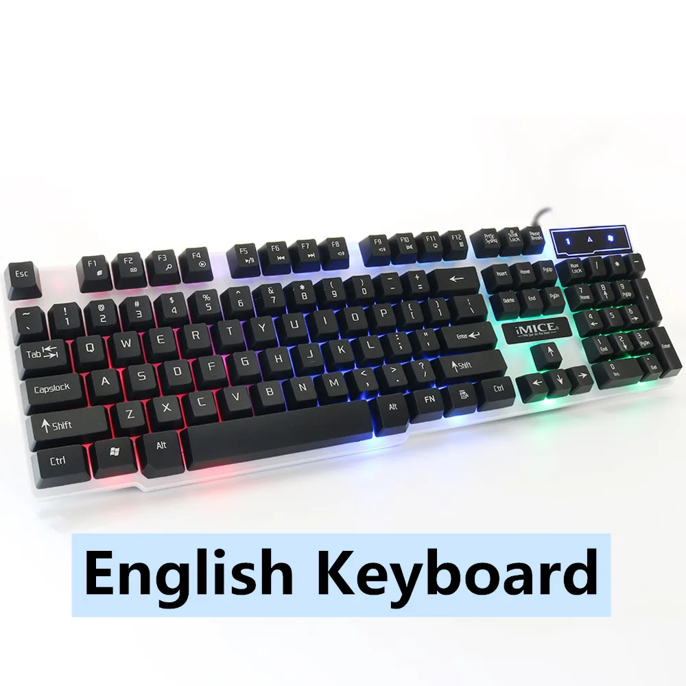English Black White 104 клавишная игровая клавиатура механическая клавиатура с подсветкой русская геймерская Клавиатура проводная USB игровая клавиатура для ПК - Цвет: English Black White