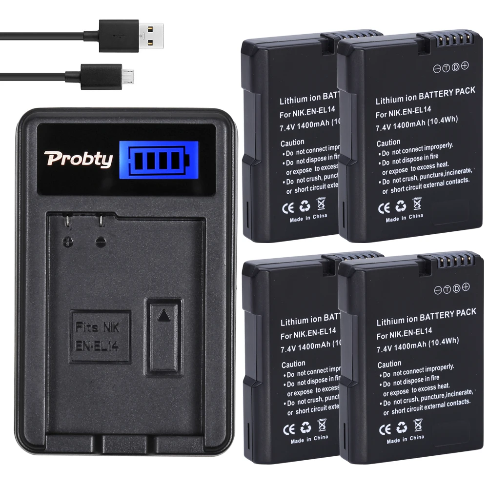 PROBTY 4 шт EN EL14 ENEL14 + USB LCD зарядное устройство для Nikon D3100 D3200 D5100 D5200 DF P7000 P7100 P7200 P7700 P7800
