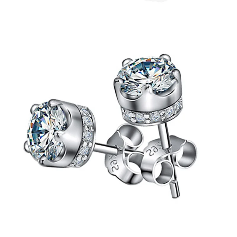 Женские серьги гвоздики с короной из 100% стерлингового серебра 925 пробы