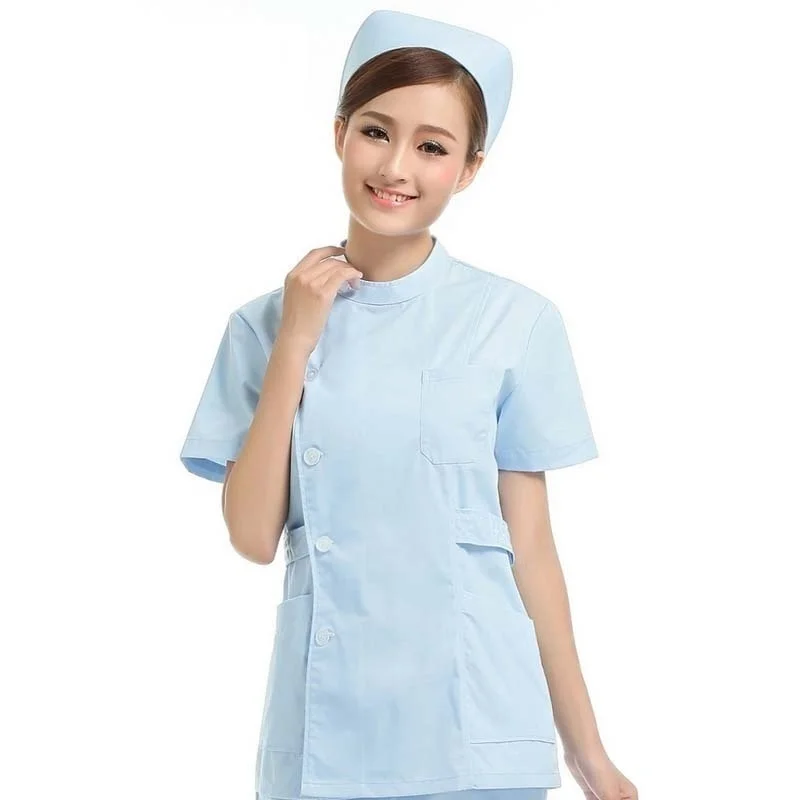 blue set Женская медицинская униформа, скраб, набор одежды для больниц, тонкая, подходит для зубов, скрабы для салона красоты, униформа медсестры, регулируемый пояс, топ+ штаны - Цвет: blue set