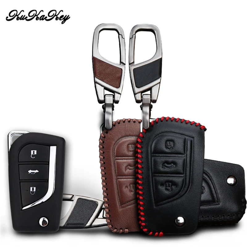 Кожаный чехол KUKAKEY для автомобильных ключей Toyota Hilux Corolla avensis Prado Fortuner RAV4 CHR