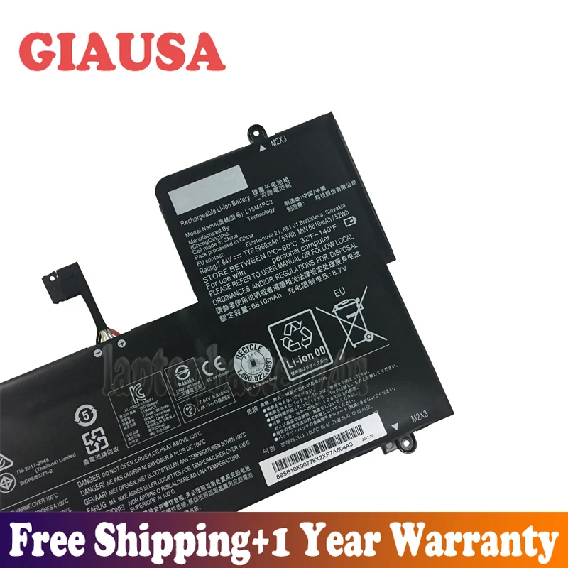 GIAUSA Новая батарея 7 6 V 52Wh 6844mAh L15M4PC2 для Lenovo Yoga 710 14ISK 11 L15L4PC2 5B10K90802 серия|Аккумуляторы