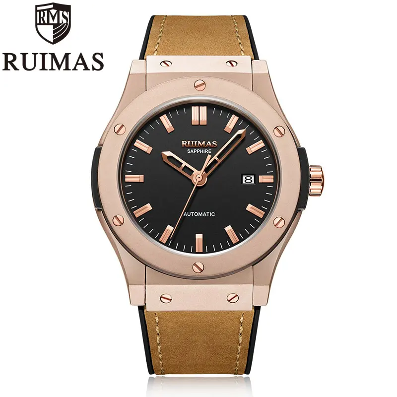 RL6759G-Rose gold Ruimas мужские часы Топ бренд кожа Роскошные автоматические механические роскошные часы для мужчин спортивные наручные часы для мужчин s Reloj Hombre - Цвет: RL6759G-Rose gold