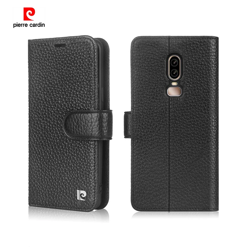 

Pierre Cardin Flip Genuine Leather Case For One Plus 6 Luxury Wallet Card Slots Phone Case For One Plus 6 Cover