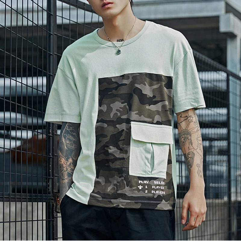 Короткий рукав камуфляжные Лоскутные футболки мужские XXXL уличная 2019 летние