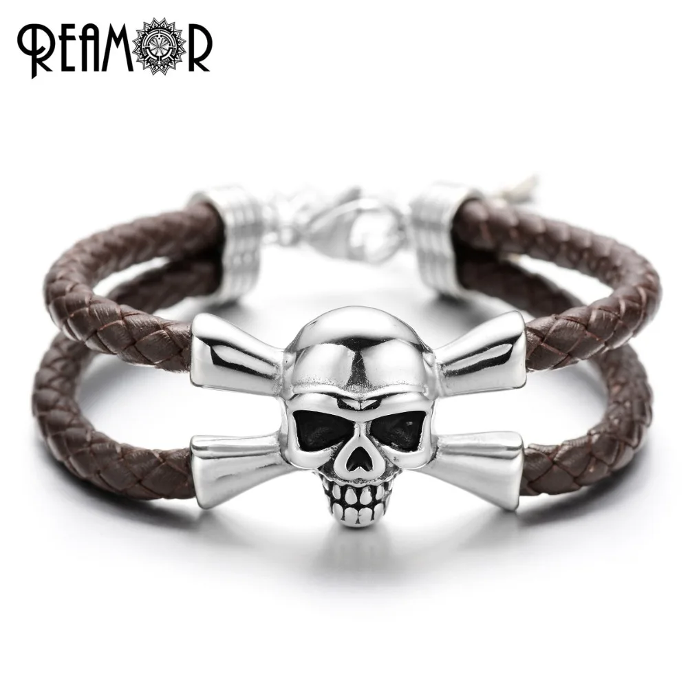 Мужской браслет REAMOR со скелетом из нержавеющей стали 316L модный регулируемый