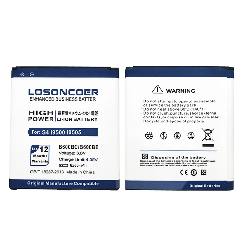LOSONCOER 6250 мАч B600BC B600BE для samsung S4 Батарея i9508 i959 Гранд 2 i9500 Батарея i9505 i9502 SIV S4 Active i9295 Батарея