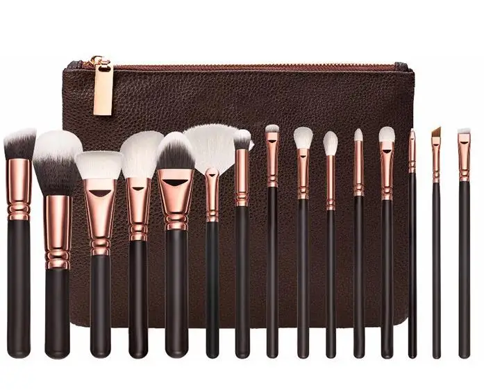 15brushes with bag Единорог, макияжные Кисточки для макияжа pincel Maquiagem пудра для макияжа косметический глаз тени для век, хайлайтер Блеск Алмазный Набор румян комплект из розового золота - Handle Color: 15brushes with bag