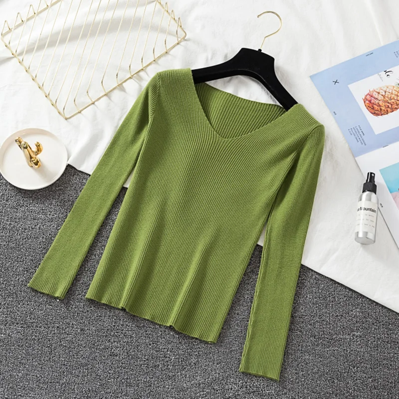 LJSXLS Women Solid Sweater Long Sleeve Fashion Tops Warm Woman Slim Sexy V Neck Knitted Pull Femme Poleras Sueter 2022 | Женская одежда