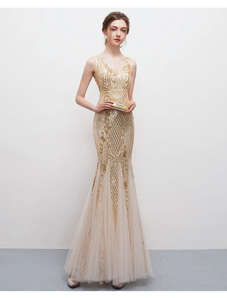 Wei yin Robe De Soiree с v-образным вырезом, новые модные длинные вечерние платья с открытой спиной, роскошные вечерние платья с блестками, платья для выпускного вечера