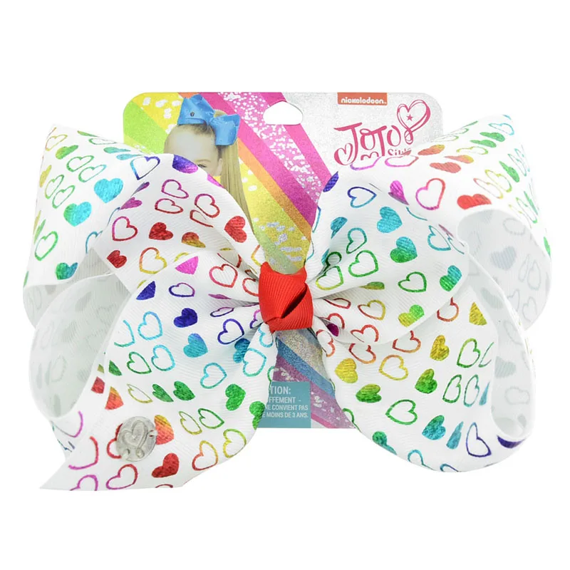 Printed Heart 1piece 8inch Jo Bows Rainbow bow-knot Hair With Clips For Kids Girls Hairpins Handmade Accessories | Детская одежда и