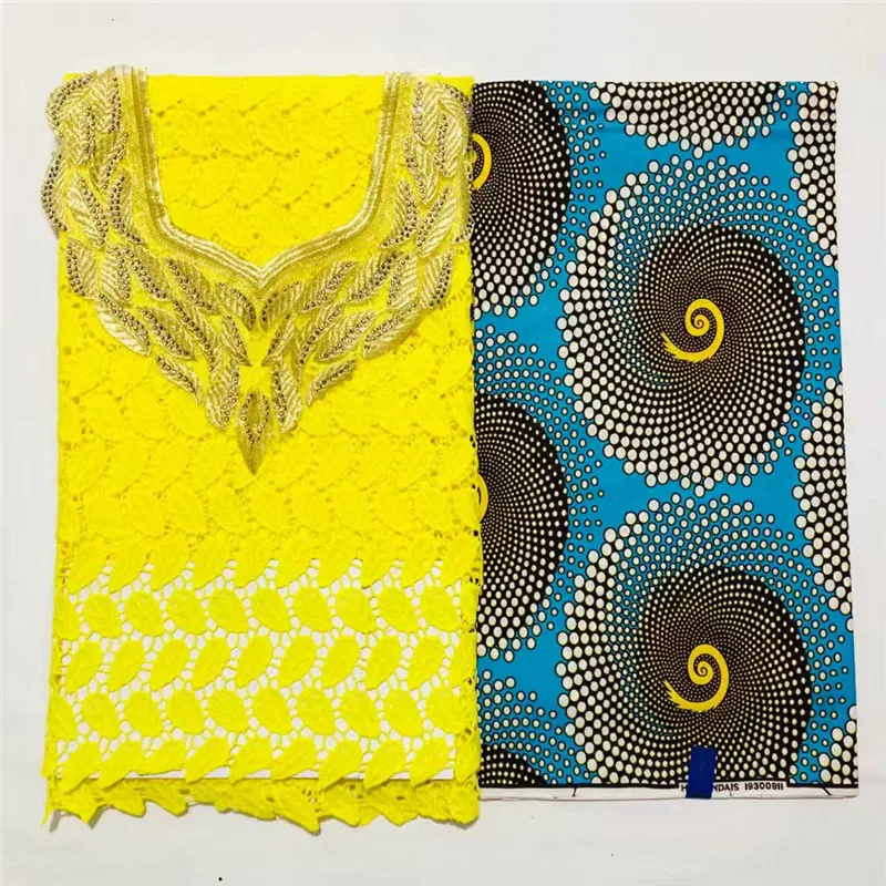 

High quality guipure cord lace fabric New Ankara African Wax Prints Fabric African Fabric+Beautiful Chest Lace For Wedding Dress