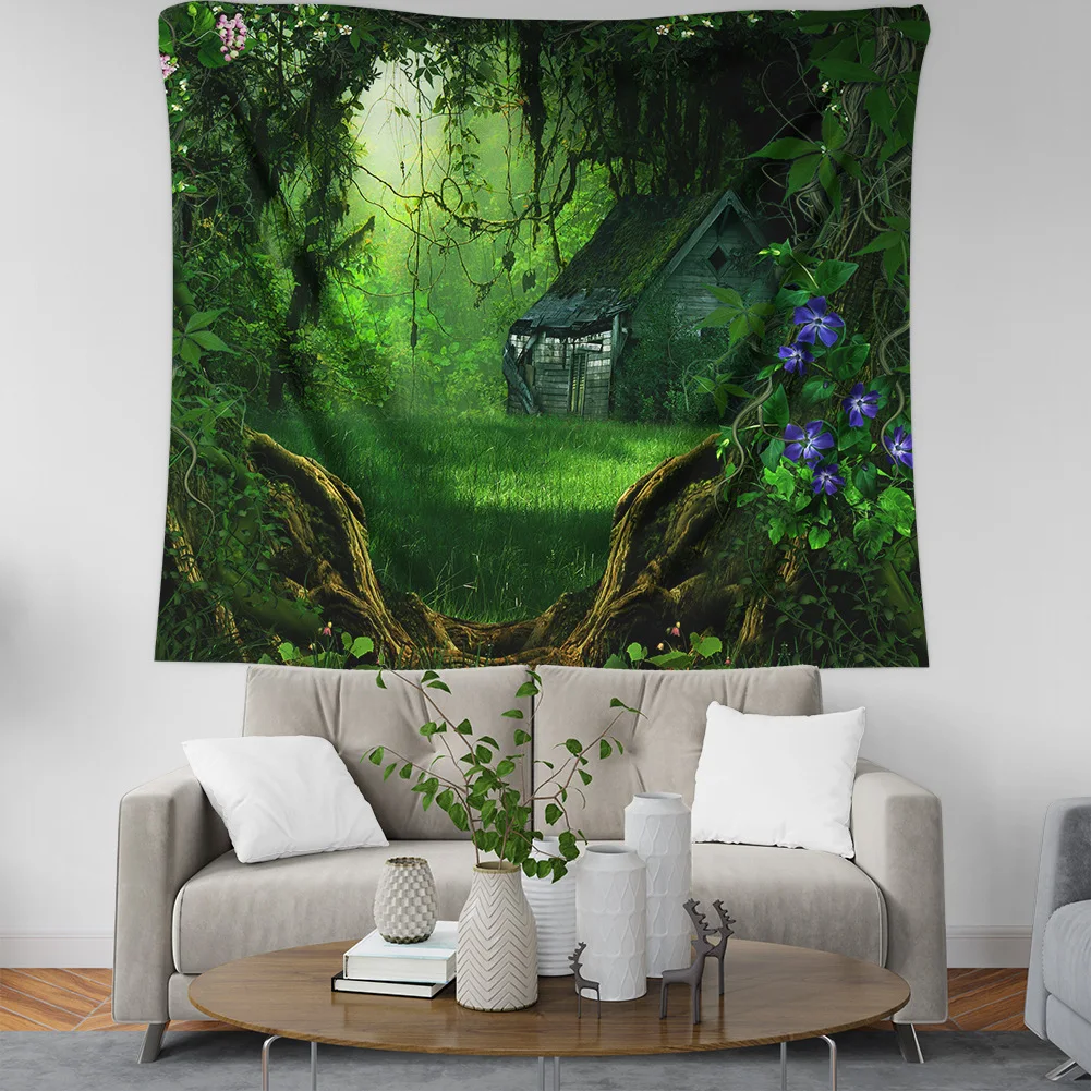 Настенный гобелен с зеленым лесом домашний декор Прямая поставка тканевый