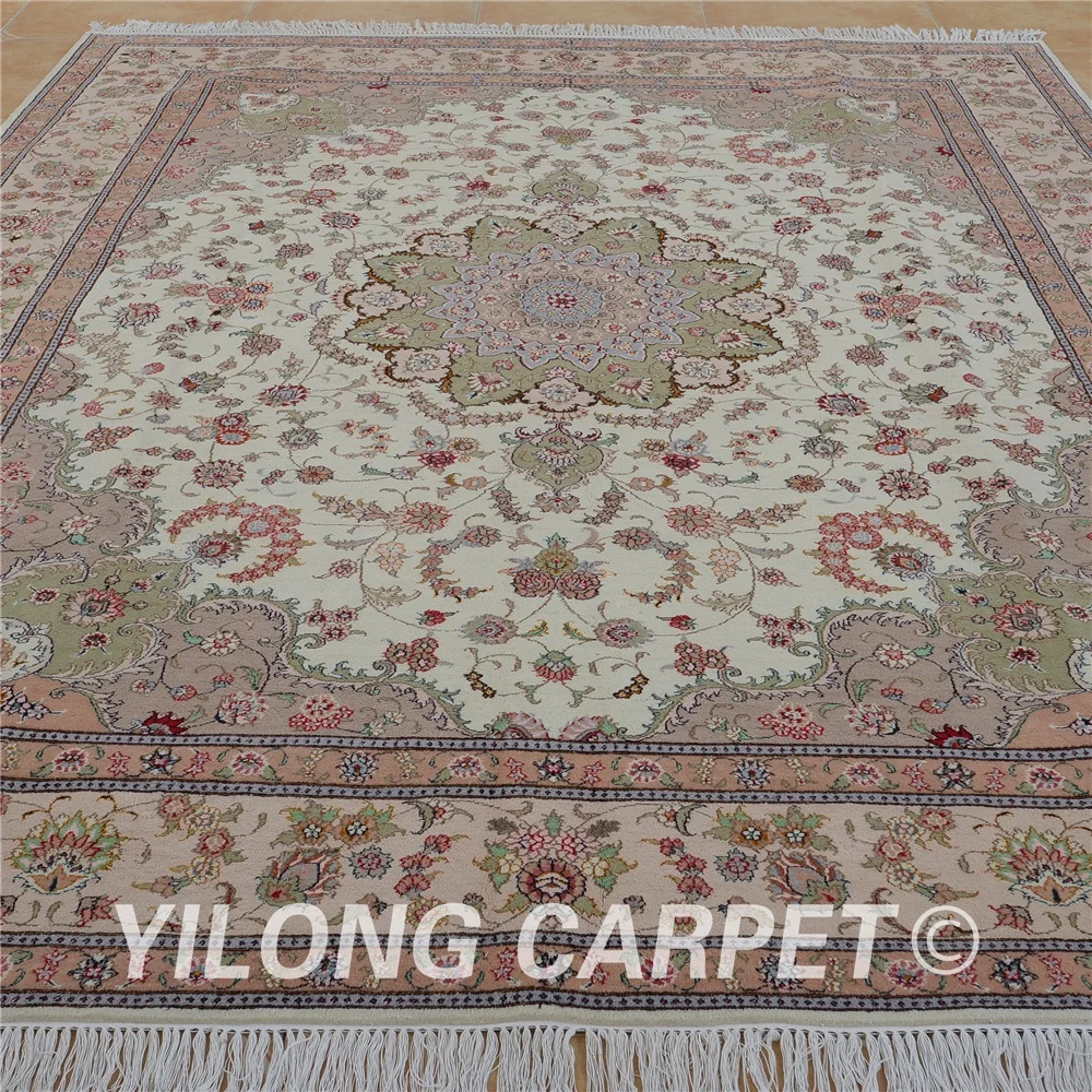 Yilong 8 'x 10' Античный персидский ковер бежевого и розового цветов Искусственный