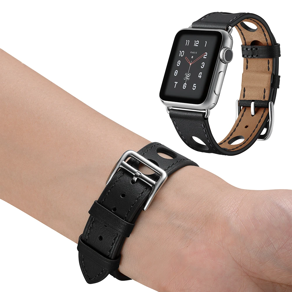 

Genuine Leather Strap For Apple Watch serie 6 5 4 3 se Watchband Accessories Single Tour bracelet Watch band 42mm 38mm 40mm 44mm