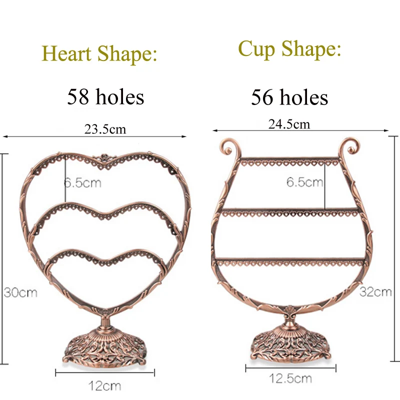 Top Metal Earring Srorage Earrings Organizer Fashion Cup Shape Heart Shape Earring Holder Jewelry Display Necklace Display Rack