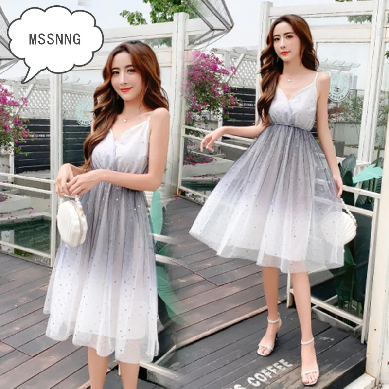 MSSNNG Real Shot 2019 Лето Новая мода темперамент сладкий блестки талии было тонкое