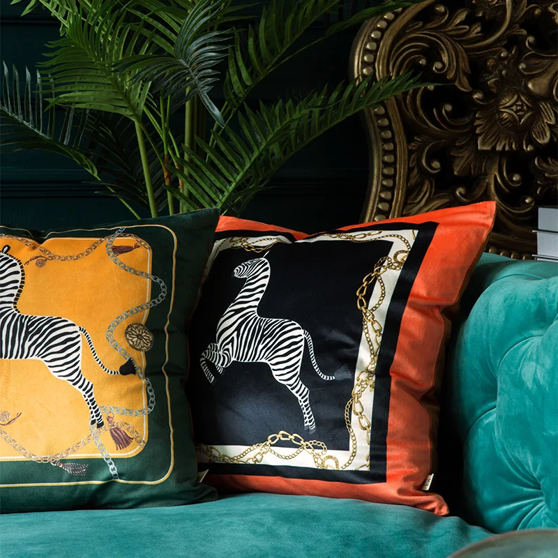 Диванные подушки с рисунком животных, наволочка Зебра Decorativos, рекомендуемый Европейский Стиль, роскошный Ретро бархатная наволочка