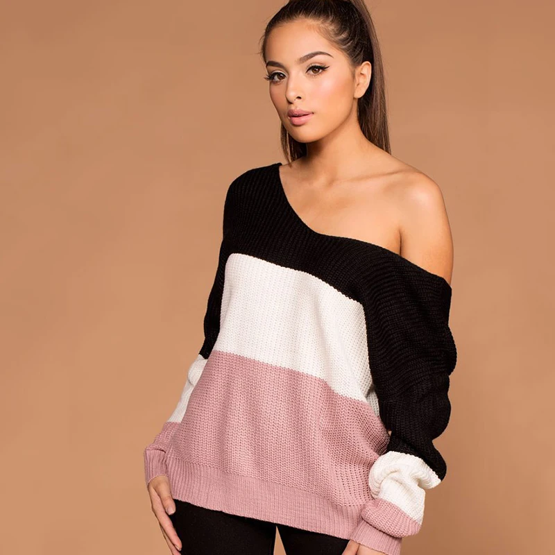 Long Sleeve Sexy Sweater Knit Streetwear Winter Woman Clothes Irregular Cross Backless Pullovers Loose Top V Neck Lady Sweaters |