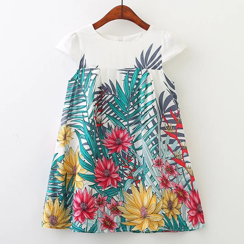 MCAGTZ Girls Dresses 2019 New Fashion Princess Clohting Lush Leaves Flower Pattern Sleeveless For 3-8 Years | Детская одежда и
