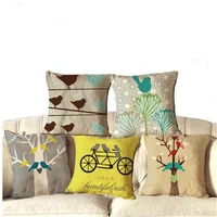 new cotton linen square 18 cute birds and tree printed decorative sofa throw cushion pillows outdoor home decor cojines
