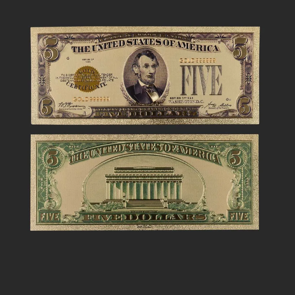 10 шт. 1928 ярких банкнот в США 5 долларов Банкноты банкноты 24K позолоченные