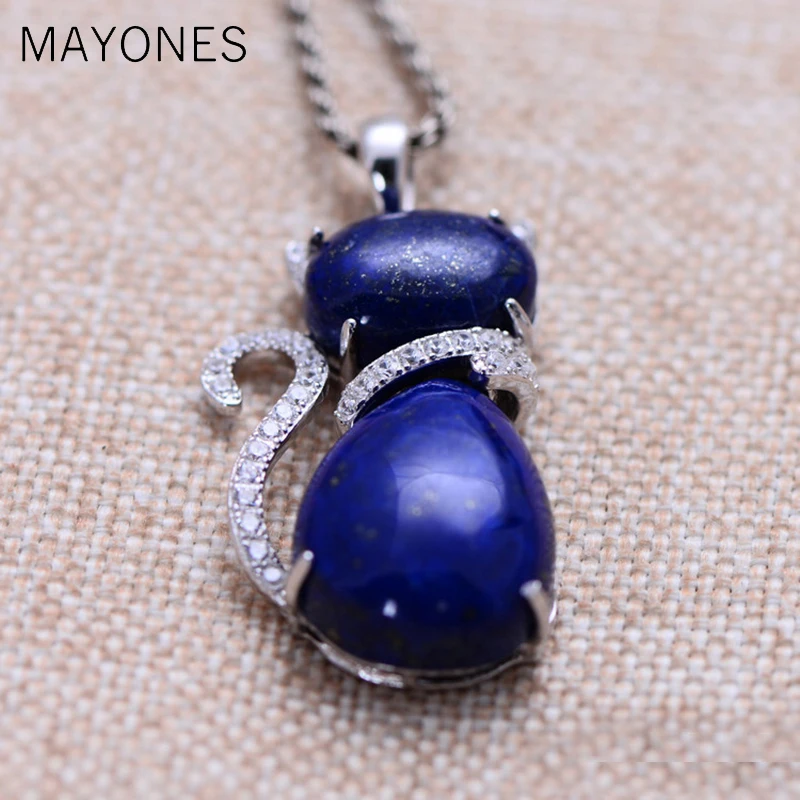 

MAYONE Thai Silver 925 Sterling Silver Jewelry Lapis Lazuli Inlaid Female Models Cute Cat Lucky Pendant Free Shipping