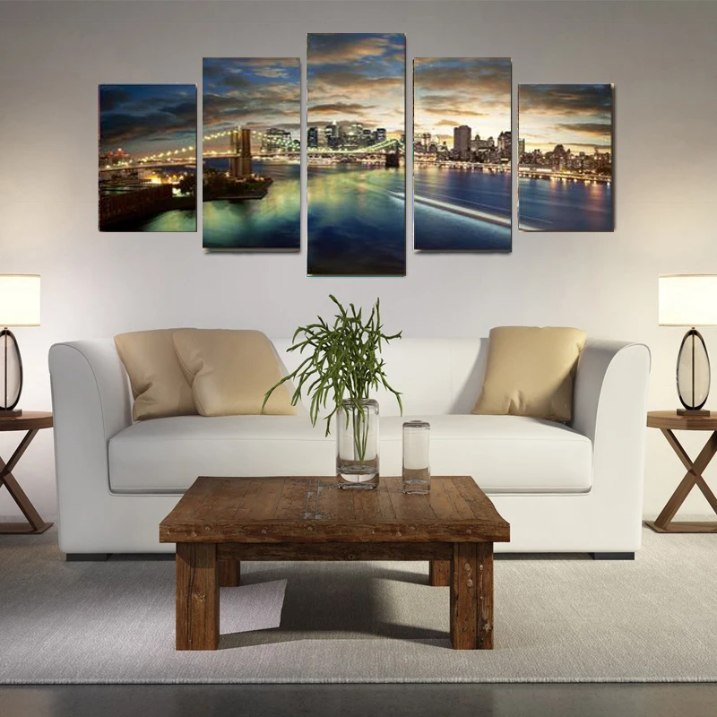 5 шт. картина с изображением городского ночного моста современная украшение для