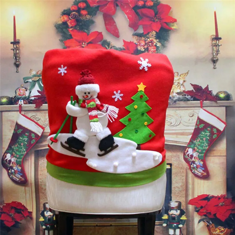 Hot Xmas Christmas Dinner Party Chair Cover Ornament Santa claus Festival Decorations For home house living room antimacassar | Дом и сад
