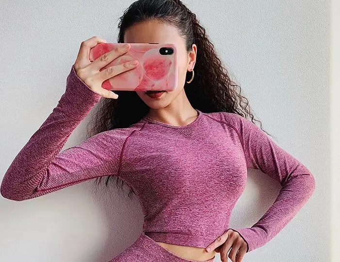 pink top shirt Женские штаны для йоги, спортивные Леггинсы, обтягивающие женские бесшовные легинсы для фитнеса, спортивные брюки с эффектом пуш-ап, эластичные штаны для тренировок и бега - Цвет: pink top shirt