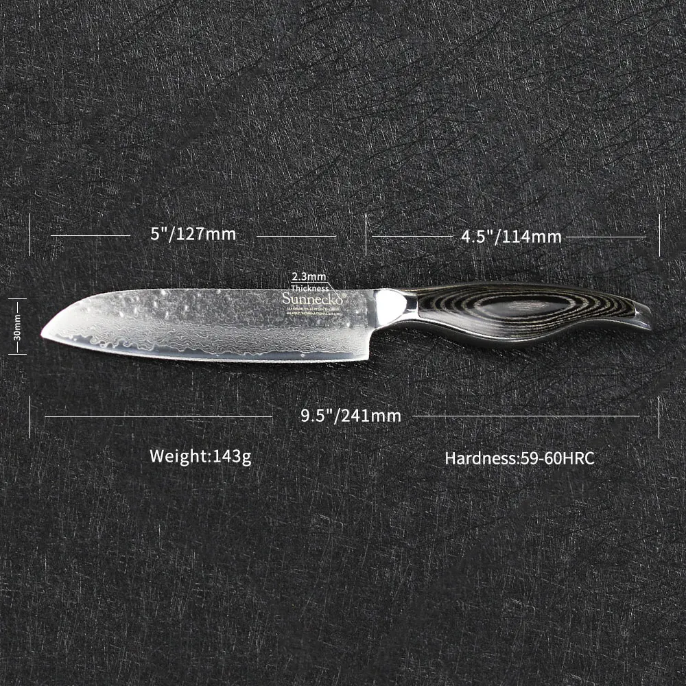 SUNNECKO 5 &quotдюймов Santoku шеф повар Ножи Кухня ножи японский Дамаск VG10 Сталь острое