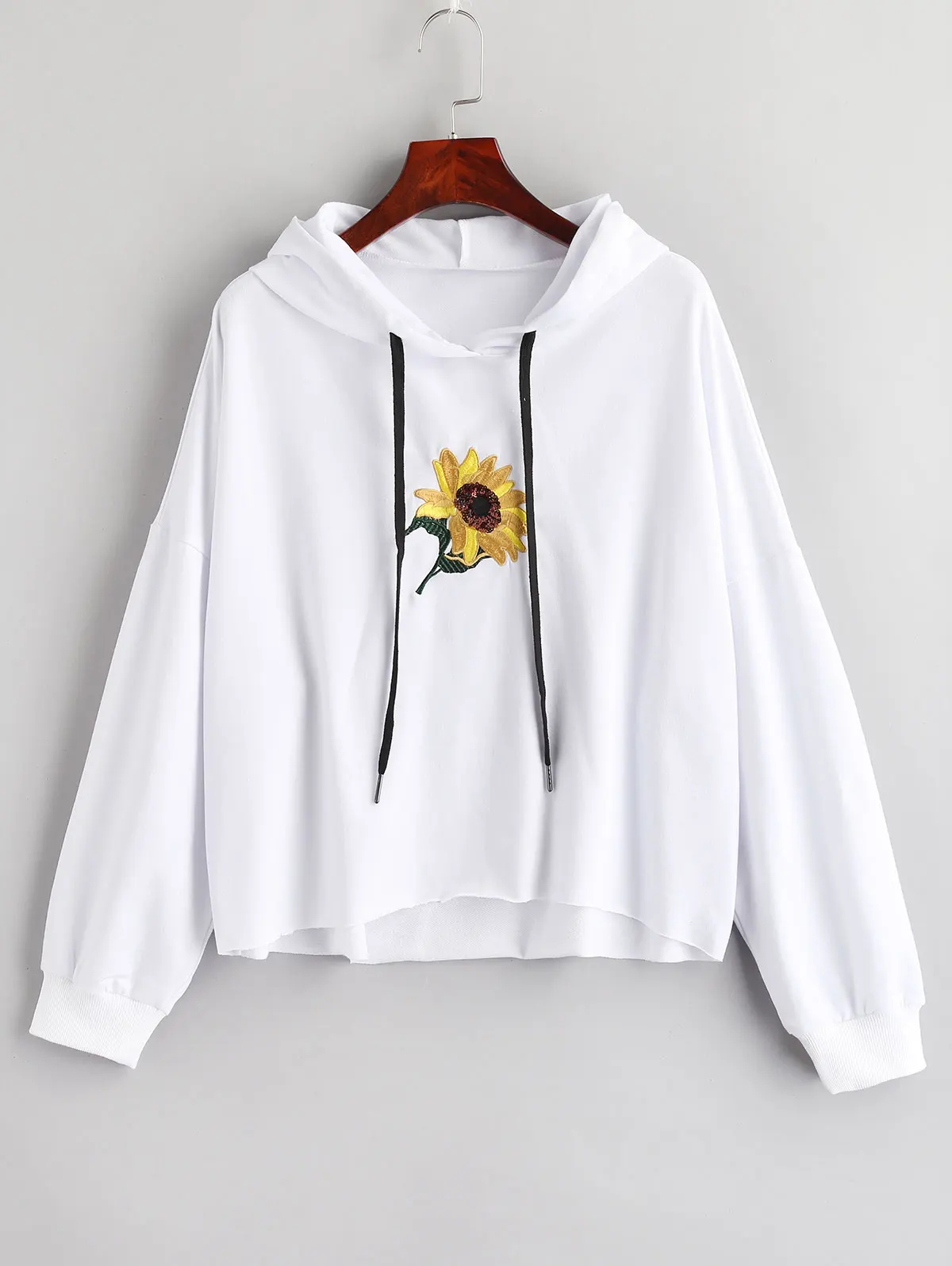 ZAFUL толстовка с цветочной вышивкой и пайетками открытыми плечами цветочным