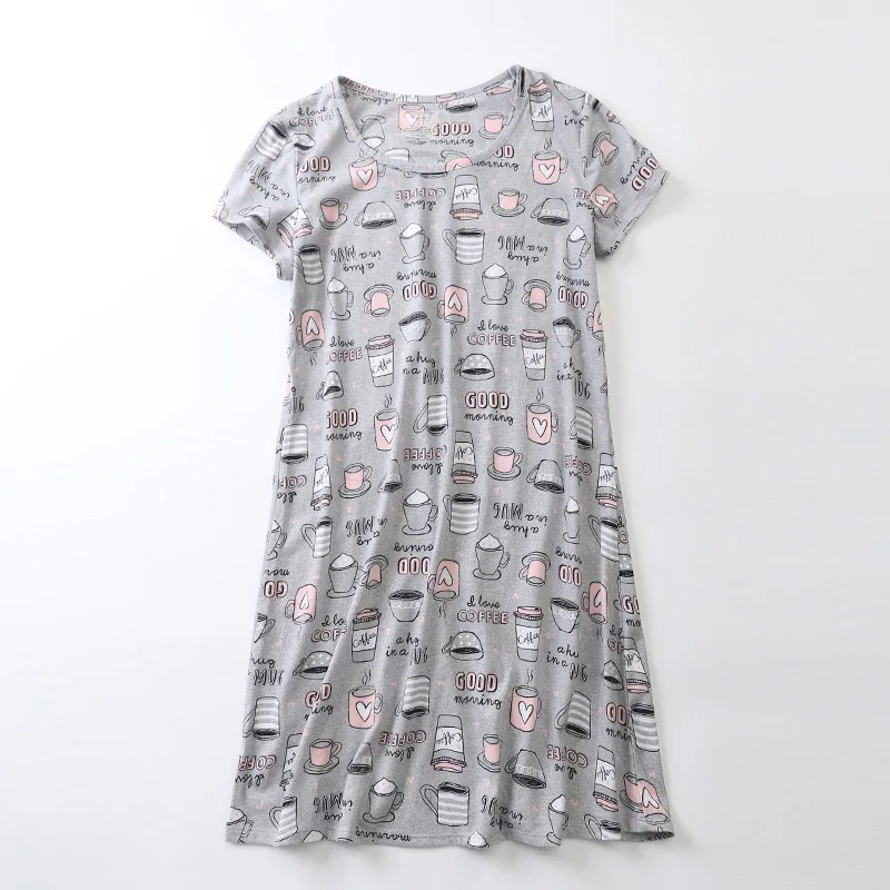 Cup Grey Милое Ночное платье с рисунком из мультфильма, женское удобное Хлопковое платье, женская летняя одежда большого размера, новая милая Домашняя одежда с коротким рукавом - Цвет: Cup Grey