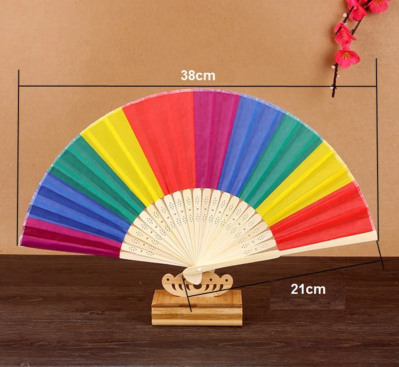 

50pcs Chinese Style Rainbow Color Folding Silk Hand Fan Bamboo Rib Party Favors Wedding Props