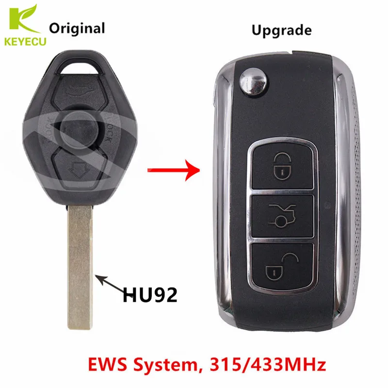 Сменный обновленный дистанционный ключ KEYECU для автомобиля 315 МГц/433 МГц лезвие HU92