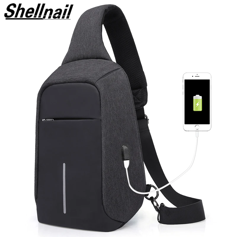 Shellnail USB Противоугонная сумка на плечо для мужчин нагрудная вместительная