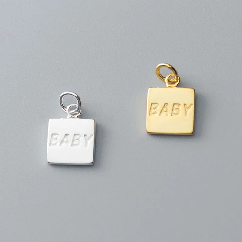 

925 стерлингового серебра резные Детские квадратные карты амулеты 10 мм маленькие позолоченные золотые браслеты с подвеской кулоны DIY ювелир...