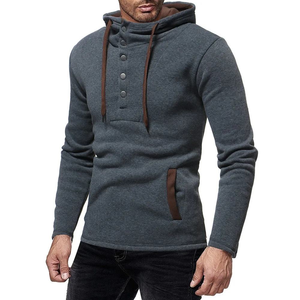 

2019 Autumn New Men's High Sreet Hoodies Sweatshirt Male Slim Fit High Neck Hoodies Coat Solid Color Long Sleeve Hooded Tops