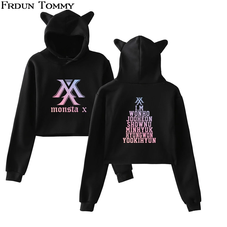 Frdun Tommy монста х JOOHEON м Свитшот худи с кошачьими ушами в стиле «хип-хоп» Повседневное зимняя/Осенняя Женская одежда в студенческом стиле кофты