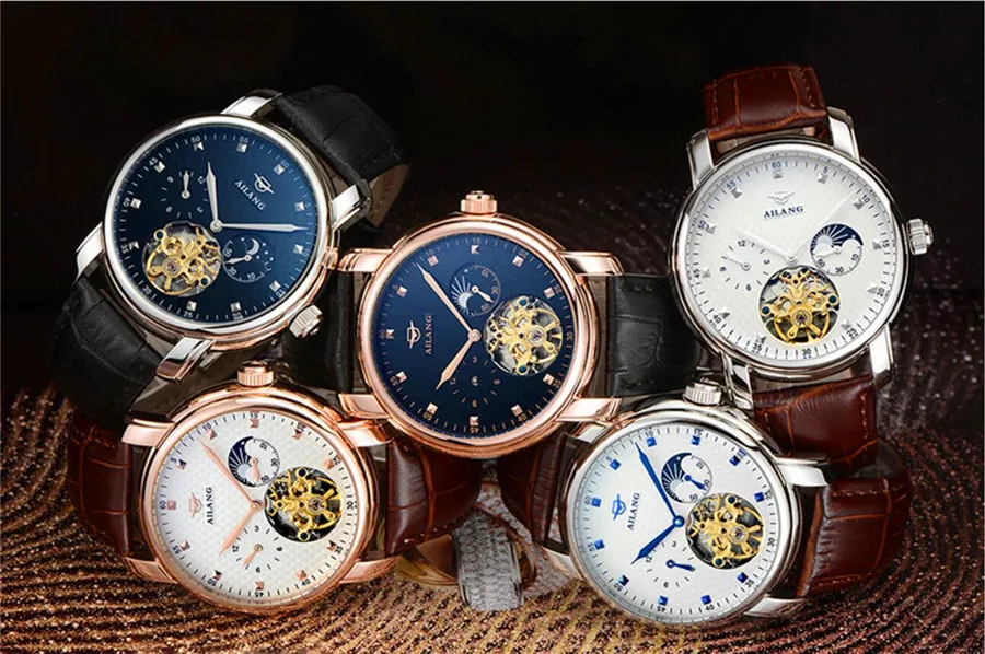 

AILANG New 2018 Men Full-automatic Mechanical Watch Moon phase Luxury Fashion Brand Genuine Leather Man Multifunctional Watches