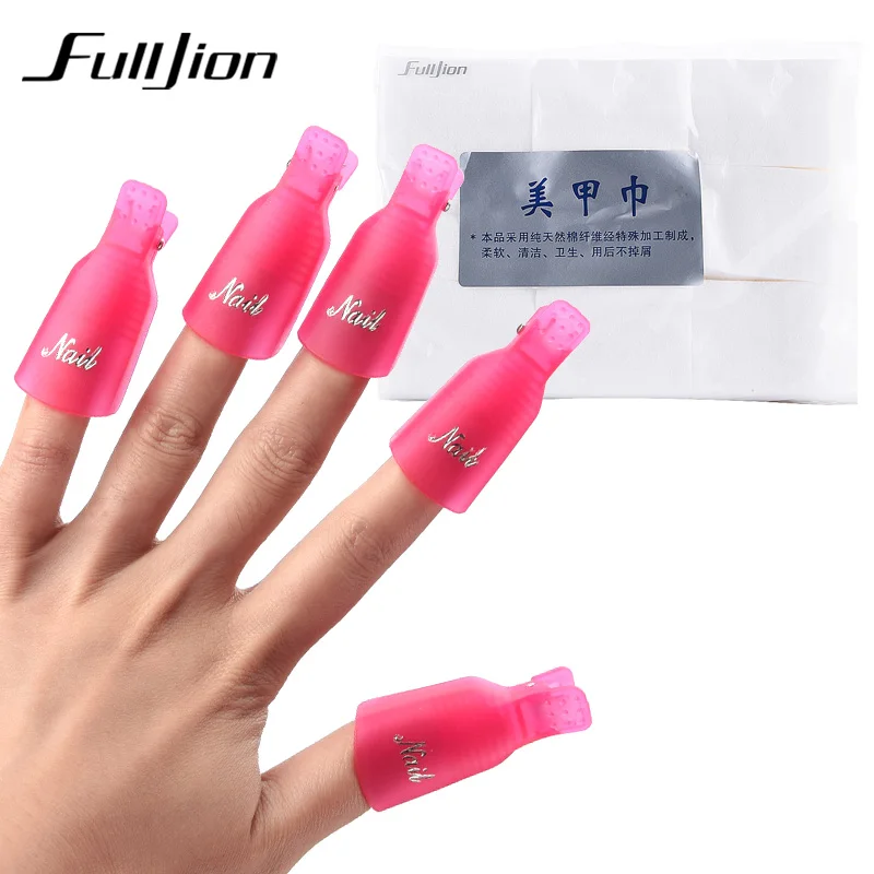 Fulljion 10 шт. колпачки на когти зажимы + 900 шт./упак. гель для ногтей салфетки