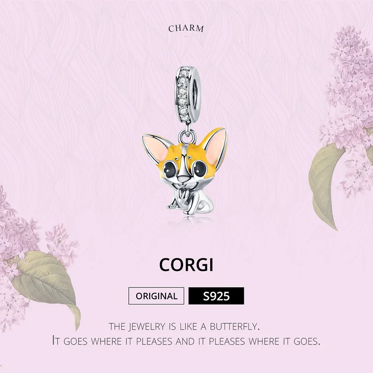 BAMOER серебряный кулон в виде собаки Шарм подходит для женщин талисманы браслет серебро эмаль корги животное Шарм BSC078