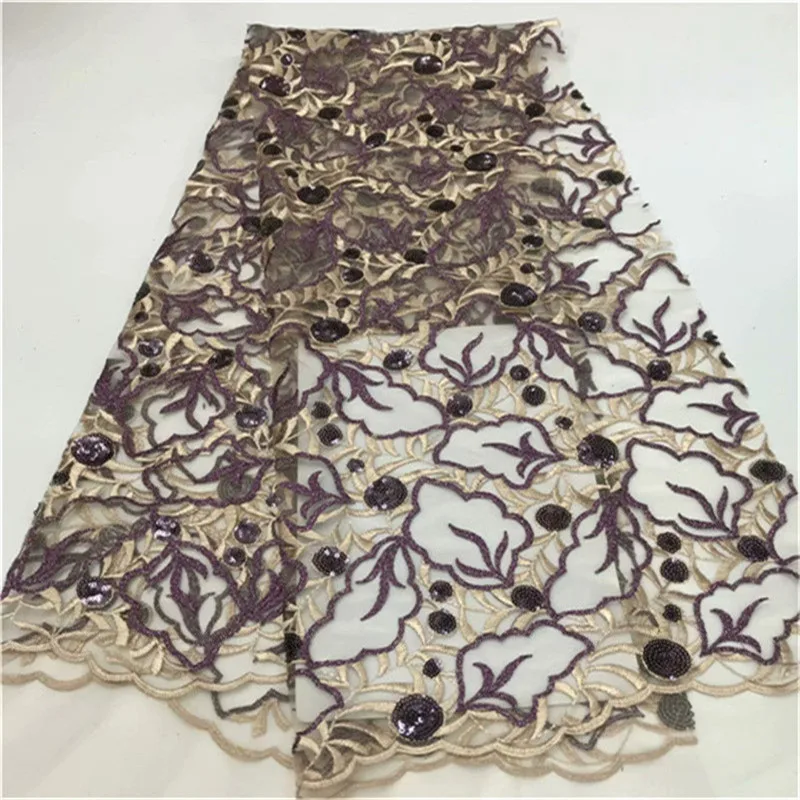 

Lace African Lace Fabric 2019 High Quality Lace With sequins Nigerian Guipure Lace Fabric Wedding 5yards French Wine gold green