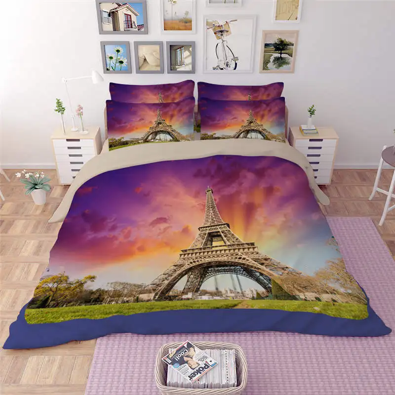 3 шт. Комплект постельного белья с принтом Эйфелевой башни | Дом и сад